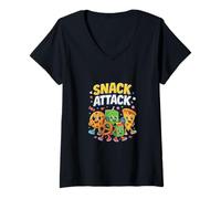Donna Snack Attack Funny Food Flamingo Bambini Bambini Shark School Maglietta con Collo a V