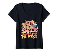 Donna Snack Attack Pizza Ciambelle Patatine Taco Maglietta con Collo a V
