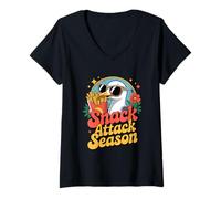 Donna Snack Attack Season Seagull Fries Occhiali da sole Fun Maglietta con Collo a V