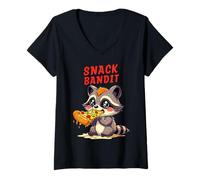 Donna Snack BANDIT Carino Raccoon Pizza 90s Cartoon Style Maglietta con Collo a V