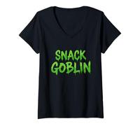 Donna Snack Goblin Delicious Healthy Food Mangiare Snack Container Maglietta con Collo a V
