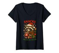Donna Snack Make Me Nicer Raccoon Natale Maglietta con Collo a V