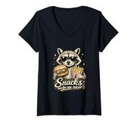 Donna Snacks Make Me Nicer Divertente Design con Procione Selvatico Maglietta con Collo a V