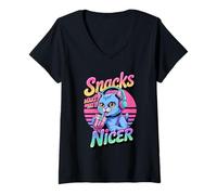 Donna Snacks Make Me Nicer Funny 80s 90s Groovy Cat Meme Animal Maglietta con Collo a V