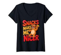 Donna Snacks Make Me Nicer Funny Bear Pizza Meme Animal Maglietta con Collo a V