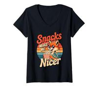 Donna Snacks Make Me Nicer Funny Fox Popcorn Meme Animal Maglietta con Collo a V