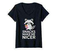 Donna Snacks Make Me Nicer Funny Raccoon Meme Animal Maglietta con Collo a V