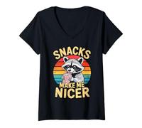 Donna Snacks Make Me Nicer Funny Raccoon Meme Animal Maglietta con Collo a V