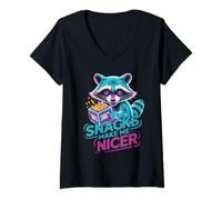 Donna Snacks Make Me Nicer Funny Raccoon Meme Animal Maglietta con Collo a V