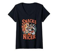 Donna Snacks Make Me Nicer Funny Raccoon Western Meme Animal Maglietta con Collo a V