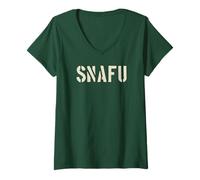 Donna Snafu - Divertente Design Militare Slang - Lettere Stile Stencil Maglietta con Collo a V