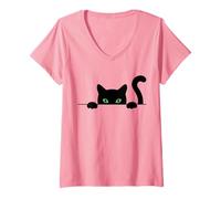 Donna Sneaky Black Cat Carino Spooky Peekaboo Costume di Halloween Maglietta con Collo a V