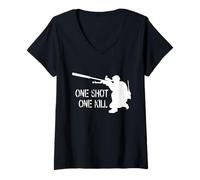 Donna Sniper - One Shot One Kill T Shirt Bianco Maglietta con Collo a V