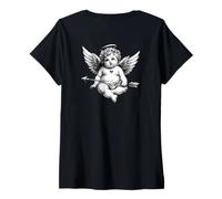 Donna #snirt piccolo angelo denso con freccia e arco Cupido Maglietta con Collo a V