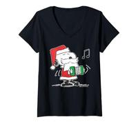 Donna Snoopy Peanuts Christmas Santa Music Treats Classic 80s Gifts Maglietta con Collo a V