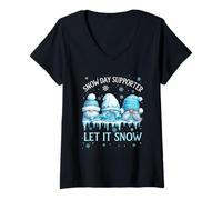 Donna Snow Day Supporter - Let it Snow - Simpatici gnomi Maglietta con Collo a V