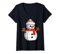Donna Snow Man Block Building Natale Builder Brick Master Build Maglietta con Collo a V