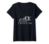 Donna Snowboarder Snowboard Evoluzione Uomo Divertente Scimmia Neanderthal Maglietta con Collo a V