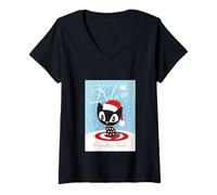 Donna Snowy Santa Cat Maglietta con Collo a V