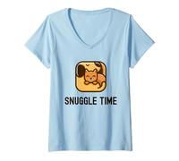 Donna Snuggle Time - Simpatico e Adorabile Amico di Cani e Gatti Maglietta con Collo a V