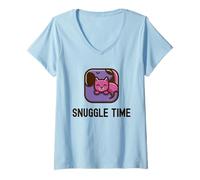 Donna Snuggle Time - Simpatico e Adorabile Amico di Cani e Gatti Maglietta con Collo a V