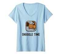 Donna Snuggle Time - Simpatico e Adorabile Amico di Cani e Gatti Maglietta con Collo a V