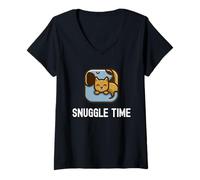 Donna Snuggle Time - Simpatico e Adorabile Amico di Cani e Gatti Maglietta con Collo a V