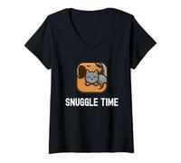 Donna Snuggle Time - Simpatico e Adorabile Amico di Cani e Gatti Maglietta con Collo a V