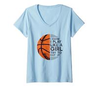 Donna So di Giocare Come Una Ragazza Che Cerca di Tenere Il Passo con Il Meme di Basket Maglietta con Collo a V