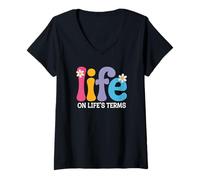 Donna Sober AF Life On Life's Terms Divertente NA AA Gifts Tee Maglietta con Collo a V