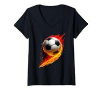 Donna Soccer Ball Colorato Effect Tie Dye Nero Rosso Giallo Calcio Maglietta con Collo a V