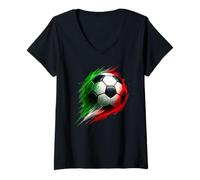 Donna Soccer Ball Colorful Effect Tie Dye Verde Bianco Rosso Calcio Maglietta con Collo a V