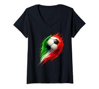 Donna Soccer Ball Colorful Effect Tie Dye Verde Bianco Rosso Calcio Maglietta con Collo a V