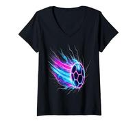 Donna Soccer Ball Dynamic Speed Light Trails Maglietta con Collo a V