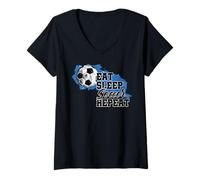 Donna Soccer Funny Eat Sleep Soccer Repeat Maglietta con Collo a V