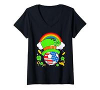 Donna Soccer St Patricks Day USA Flag Rainbow Shamrock Clover Maglietta con Collo a V