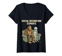 Donna Social Distancing Experts Funny Mythical Duo Bigfoot Alien Maglietta con Collo a V