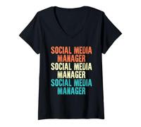 Donna Social Media Manager Lavoro Stile Vintage Maglietta con Collo a V