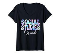 Donna Social Studies Squad Groovy Ritorno a scuola Insegnanti Donne Maglietta con Collo a V