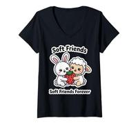 Donna Soft Friends Forever - Simpatico Coniglietto e Agnello dell'amicizia Maglietta con Collo a V