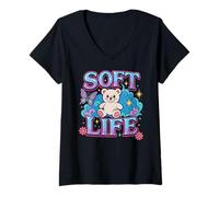 Donna Soft Life Cozy Estetic Kawaii Cutecore Pastelcore Cozycore Maglietta con Collo a V
