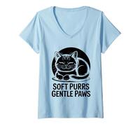 Donna Soft Purrs Gentle Paws Cat Lovers Feline Pet Meow Love Cats Maglietta con Collo a V