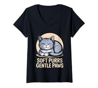 Donna Soft Purrs Gentle Paws Cat Lovers Feline Pet Meow Love Cats Maglietta con Collo a V