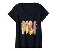 Donna Softball Coquette Brushstroke Softball Bat Softball Mom Maglietta con Collo a V