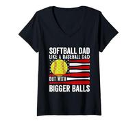 Donna Softball Love Dad like a baseball with bigger Balls Softball Maglietta con Collo a V