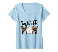 Donna Softball Mom Leopard Print Softball Mom Mothers Day Softball Maglietta con Collo a V