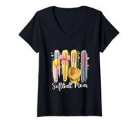 Donna Softball Mom Softball Coquette Bat Brushstroke, palla da softball Maglietta con Collo a V