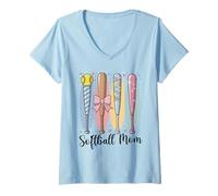 Donna Softball Mom Softball Coquette Bat Brushstroke, palla da softball Maglietta con Collo a V