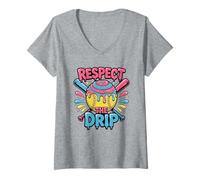 Donna Softball Respect The Drip T-Shirt - Simpatico Giocatore di Softball Maglietta con Collo a V