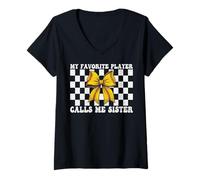 Donna Softball Sister Girl Il mio giocatore preferito mi chiama sorella Maglietta con Collo a V